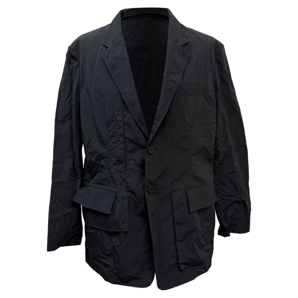 Y-3 Single-Breasted Crinkled Blazer in Black Cotton
